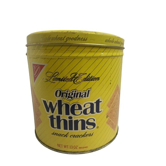 1987 Nabisco Wheat Thins Limited Edition Yellow Tin 13oz Vintage Snack Can Empty - Picture 4 of 9